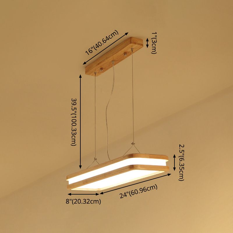 Lampade a isola Nordic Simple Wood Isola Beige Accensione a sospensione a led rettangolare