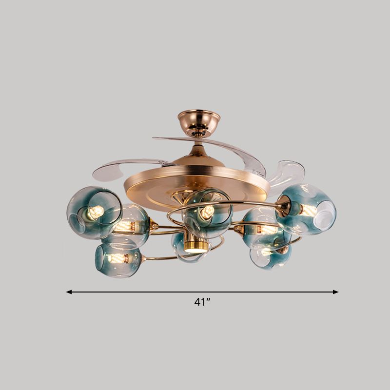 3 lame in vetro di vetro con tazza di vetro Light Vintage Vintage 8-Bulb REMOTE Semi-flush Light