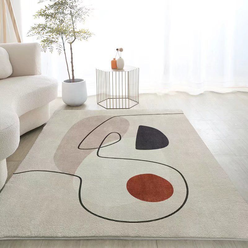 Rectangle Shape Rug Living Room Abstract Line Carpet Polyester Washable Area Rug