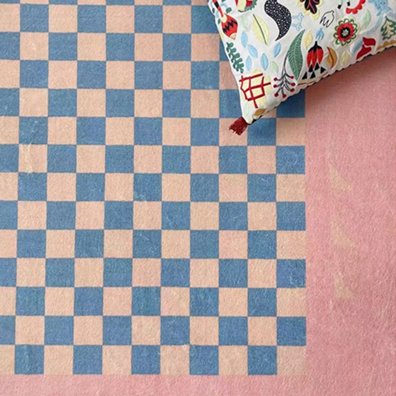 Pink Modern Carpet Plaid Pattern Polyester Area Rug Easy Care Rug for Home Decor