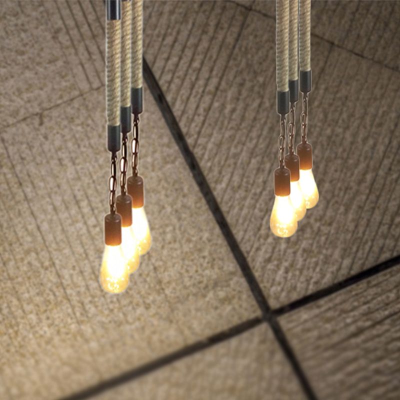 1 luce a sospensione a bulbo nudo a sospensione industriale con corda di canapa di canapa per il ristorante