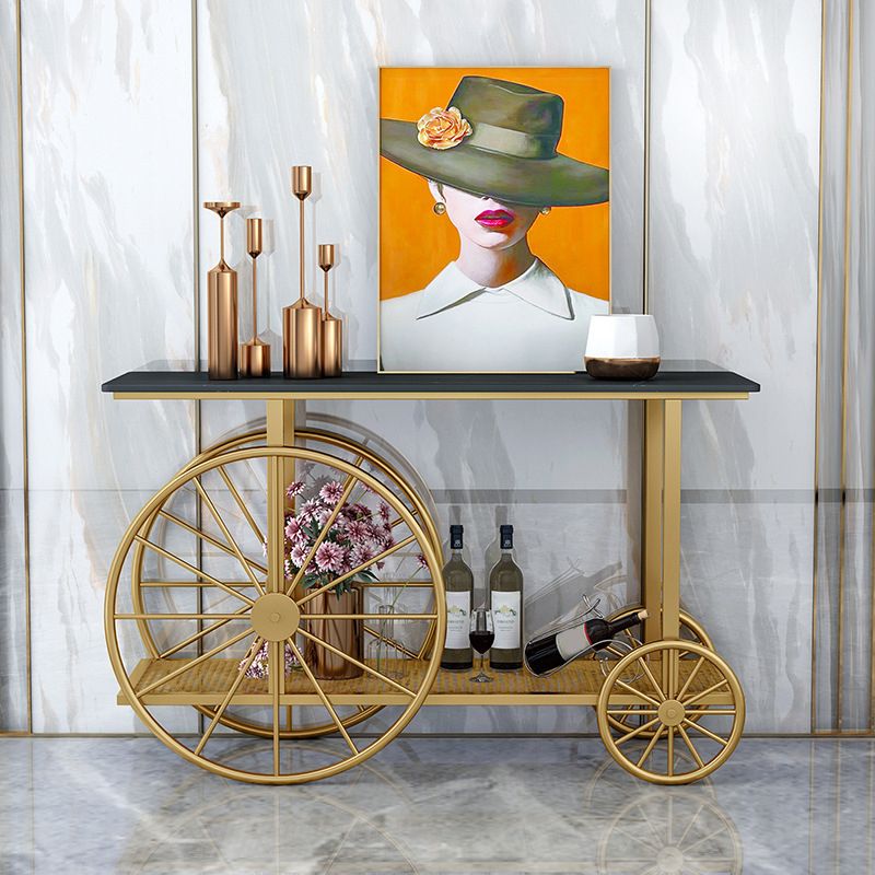 30.32" Tall Wheel Console Table Stone Accent Table with 2 Shelves