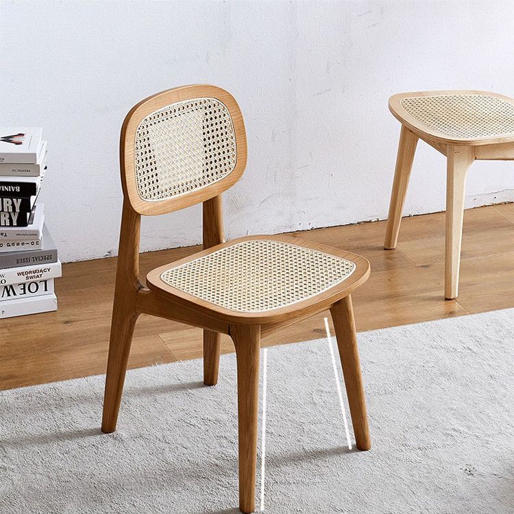 Modern Rattan Dining Chairs Open Back Dining Side Furniture with Wood Legs in Matte Finish