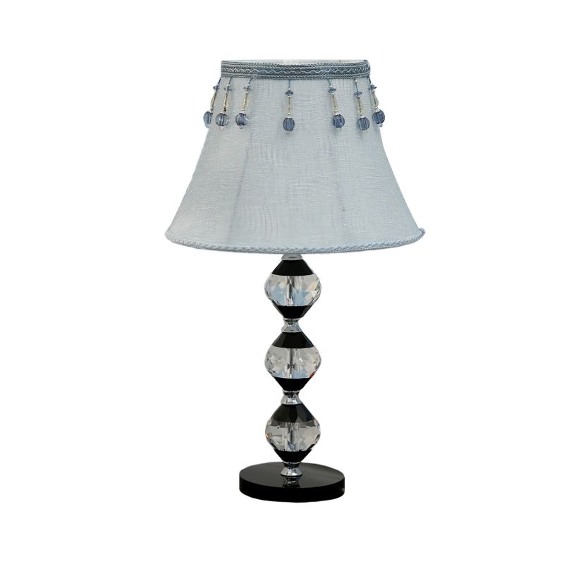 1 tête biseauté orbes table lumineuse moderne lampe de support de nuit en cristal clair avec nuance de tissu cloche
