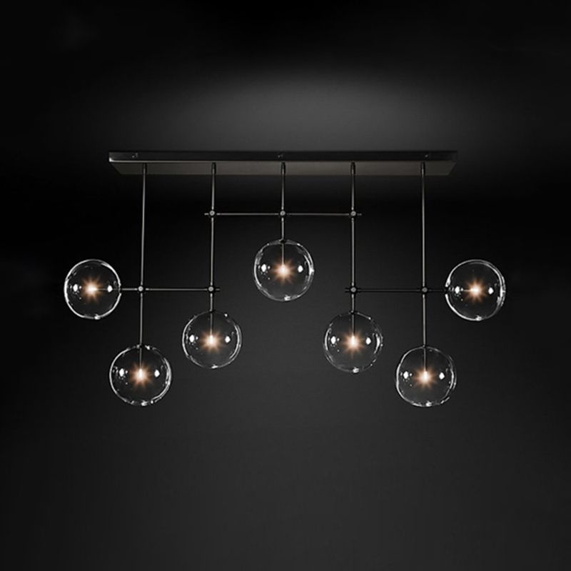 Black/Gold Sphere Island Lighting Nordic Clear Glass 7 Bulbs Hanging Lamp Kit for Living Room