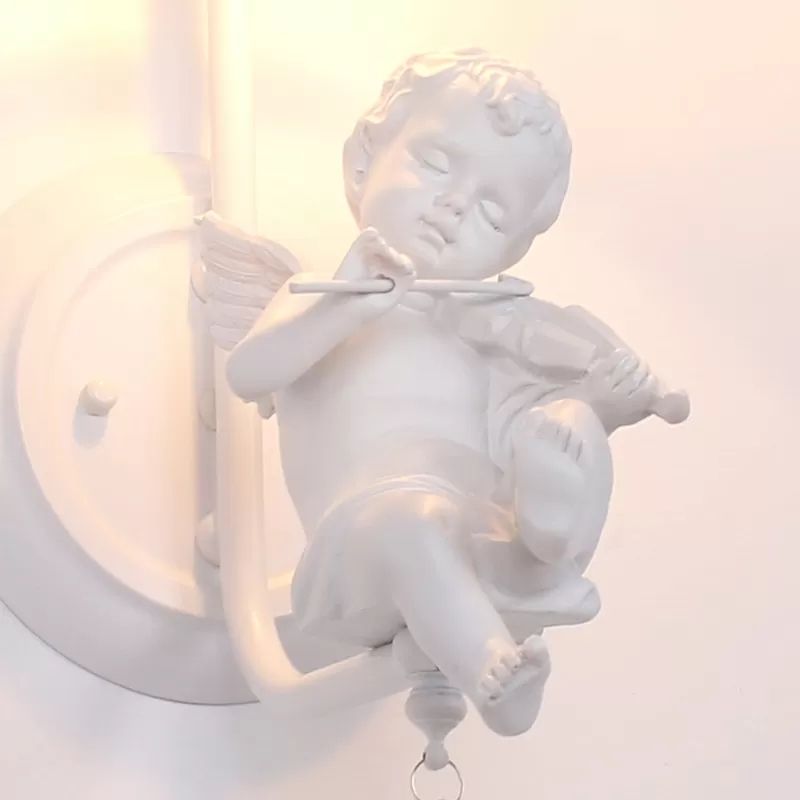 Modern White Wall Light Bell Shade 1 Head Metal Wall Lamp with Angel for Child Bedroom