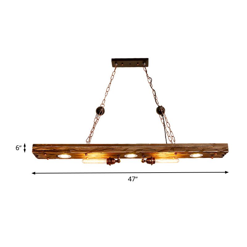 Rectangle Wood Island Lighting Vintage 2 Lights Restaurant Ceiling Pendant Light