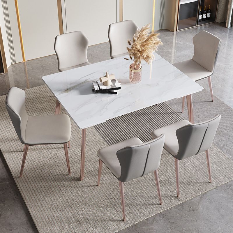 Modern 1/4/5/7 Pieces Rectangle Dinette Set with Sintered Stone Scalable Dining Table Set