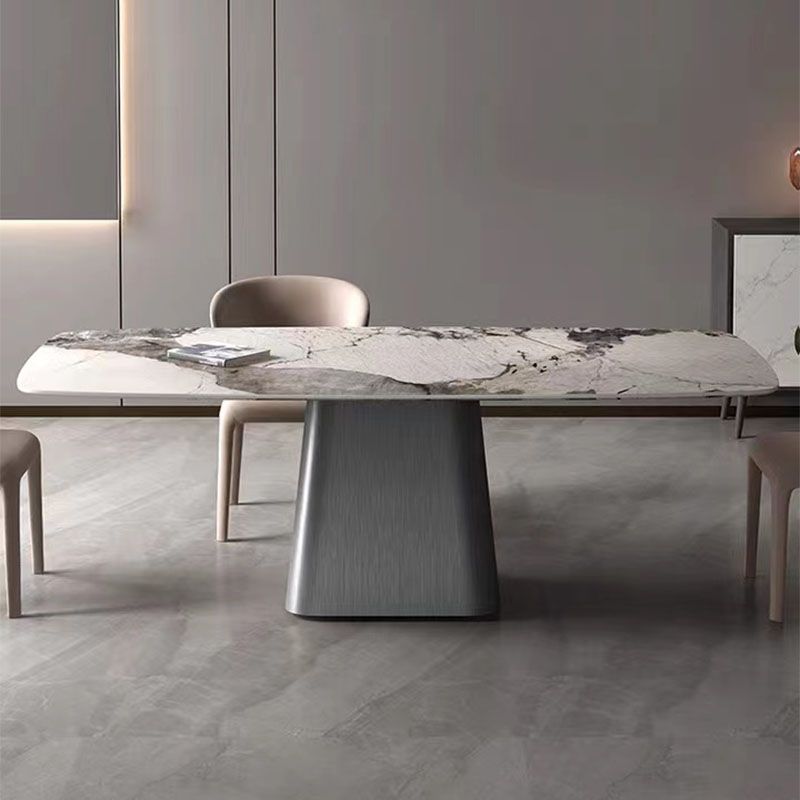 Metal Traditional Luxury Rectangle Dining Table Sintered Stone Indoor Table with Pedestal Base
