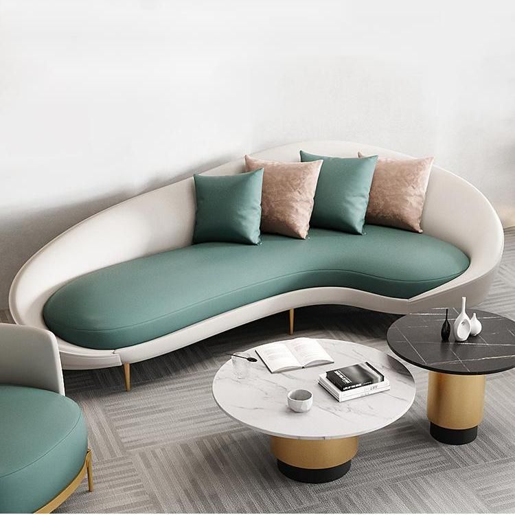 Curved Faux Leather Sofa with Tight Back for Living Room Modern Style