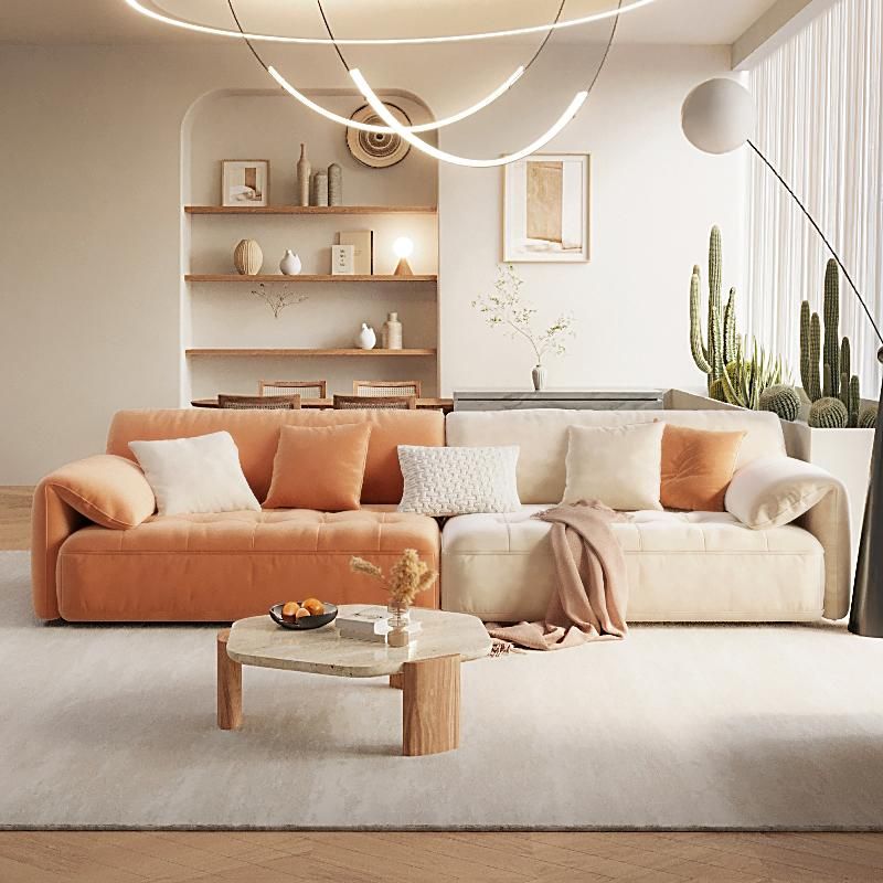 Pillow Top Arm Sectional Sofa in Solid Wood with Cushion Back