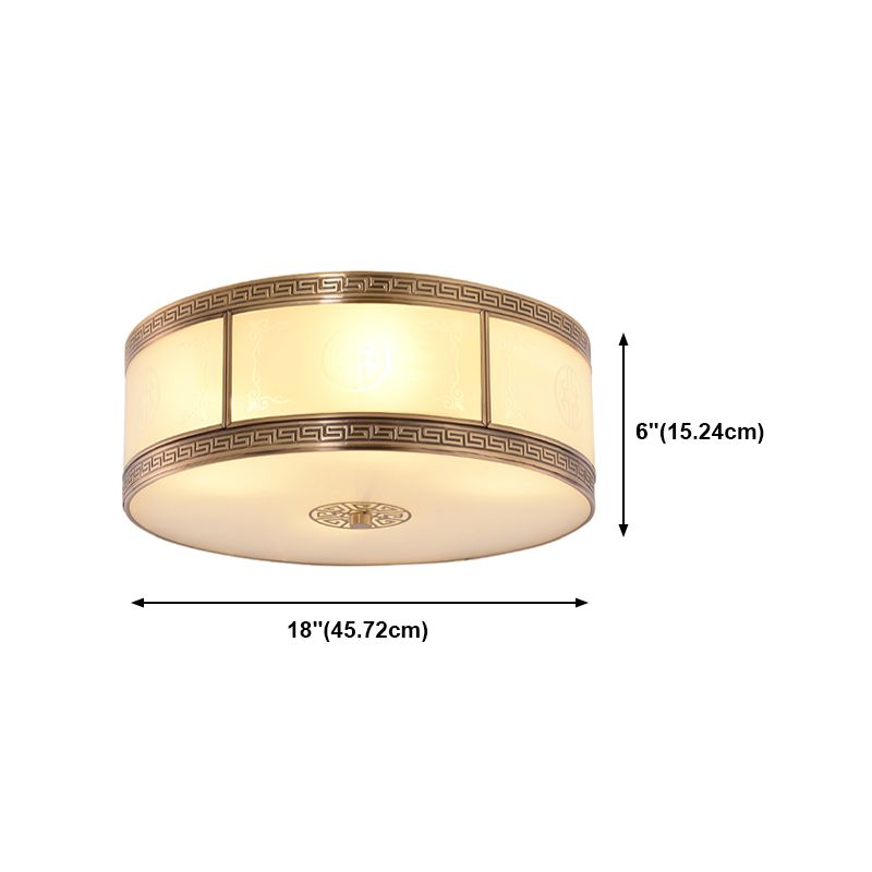 Traditional Copper Flush Ceiling Light Bedroom Flush Mount Lamp with Glass Shade