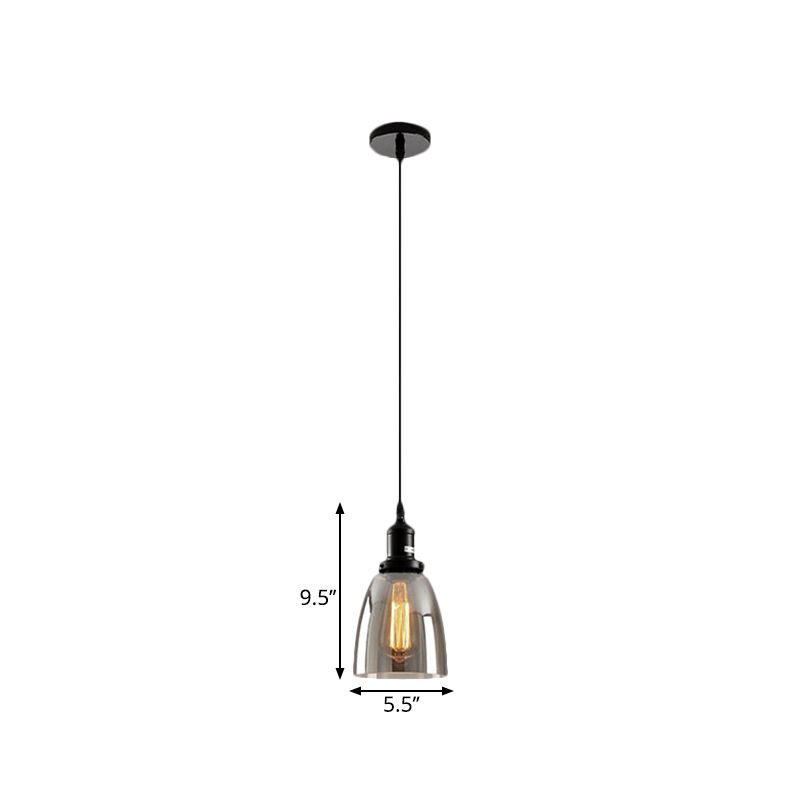 Black 1 Light Ceiling Pendant Light Industrial Smoked Glass Cone/Dome Hanging Lamp for Living Room
