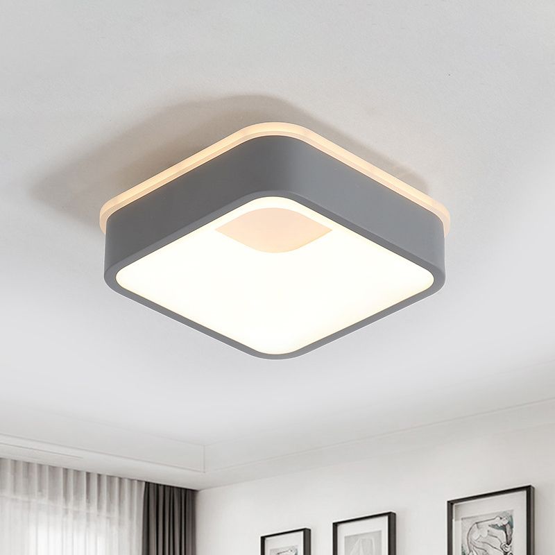 Nordic Hollowed Triangle/Round/Square Flush Lamp Metallic LED Foyer Ceiling Mounted Light in Grey/White