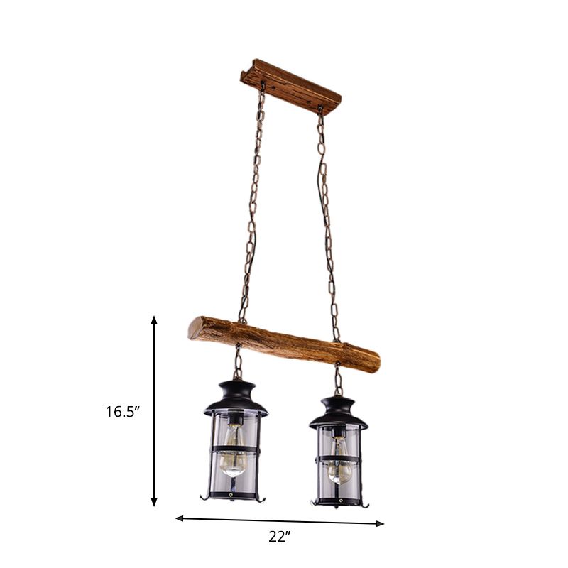 Brown 2/3-Bulb Island Lighting Ideas Nautical Clear Glass Cylinder Cluster Pendant with Wood Design