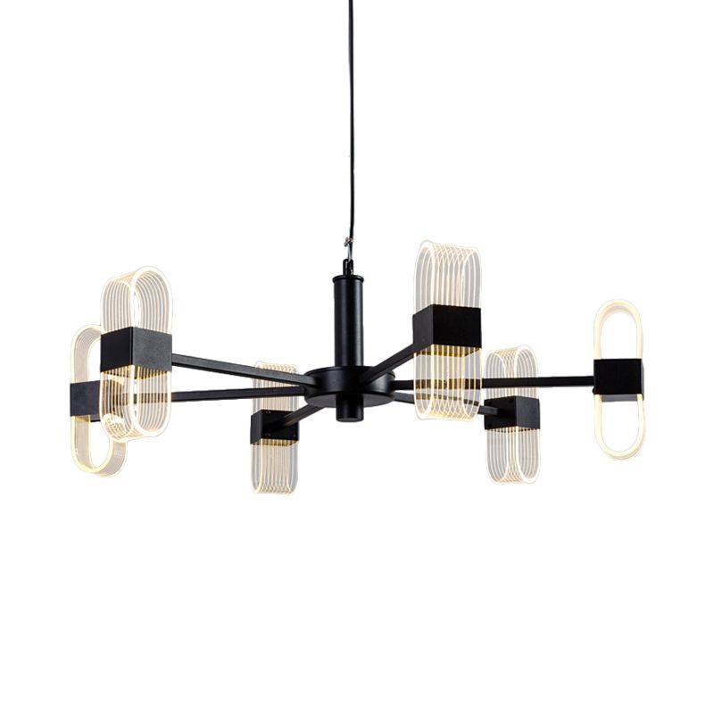 Modern Oval Chandelier Light Acrylic 6/8/12 Heads Living Room Hanging Lamp with Black Rod in Warm/White Light