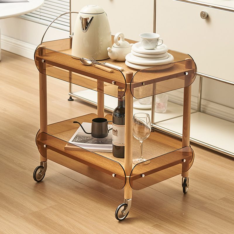 Wooden Side Table Tray Top Side End Table with Wheels in Brone