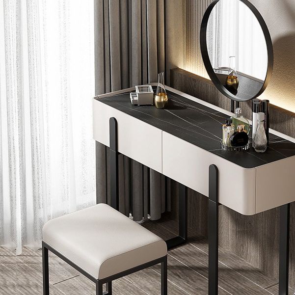 Modern Make-up Vanity with 2 Storage Drawers White Wood Vanity Set, 17.71" Wide