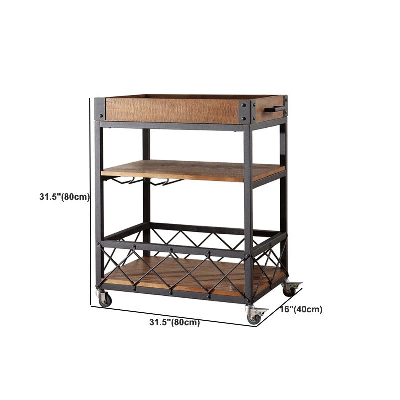 31.50" High Rolling Traditional Kitchen Trolley Wooden Kitchen Trolley for Dining Room