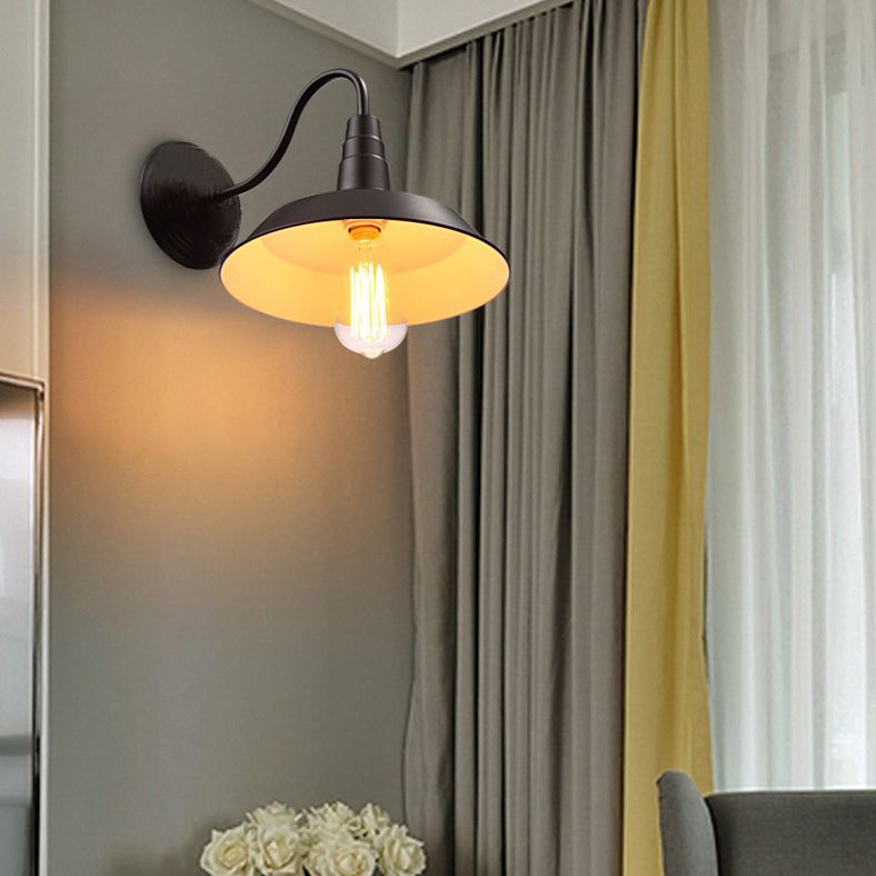 Metal Barn Shade Wall Light Industrial 1 Light Gooseneck Arm for Stairs Pathway Farmhouse