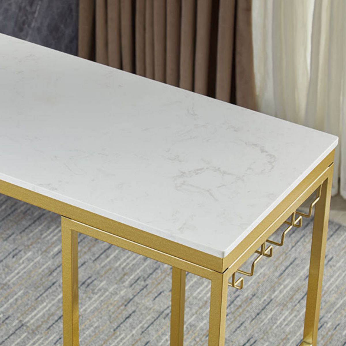 Luxury Marble Rectangle Bar Table Set 1/2 Pieces Counter Table with High Stools