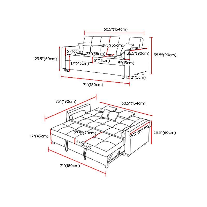 Blue 35.43" Wide Sofa Bed Linen Sleeper Sofa with Biscuit Back