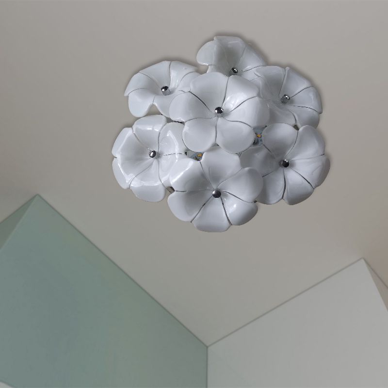 Plafonnier en forme de fleur pour chambre à coucher adulte, une tête en métal, magnifique luminaire blanc encastré