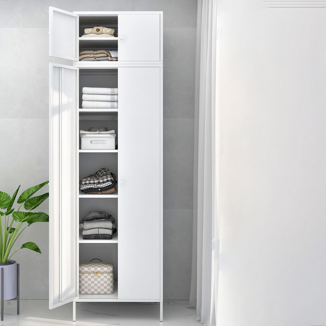 Steel Contemporary Wardrobe Armoire With Legs Hinged Storage Cabinet