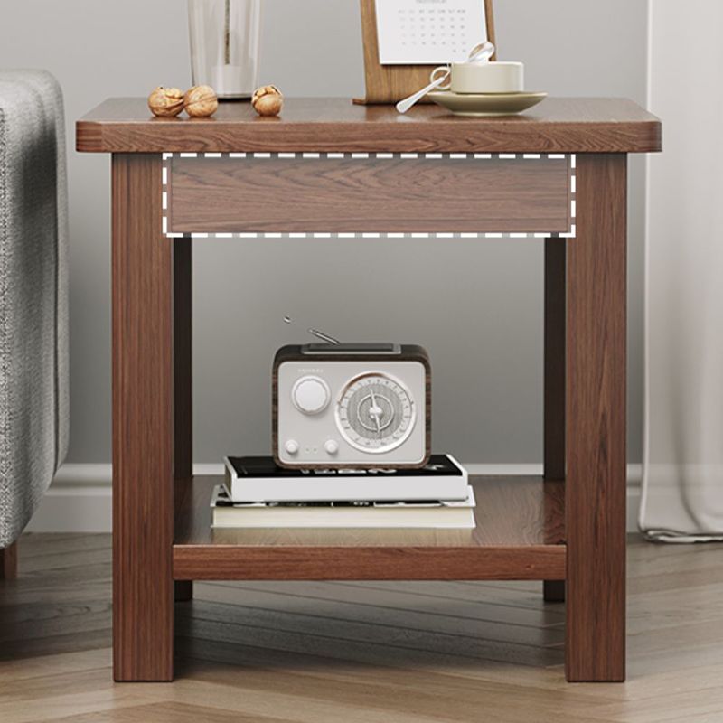 Modern 4 Legs Corner Table Solid Wood Sofa Side End Table with Storage