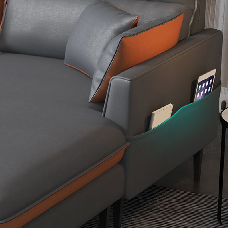 Contemporary 35.43 " H Faux Leather Flared Arm Sofa & Chaise