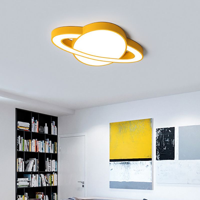 White/Pink/Yellow/Blue Planet Shape Flush Mount Lamp Nordic Style Acrylic LED Ceiling Light Fixture for Kid Bedroom