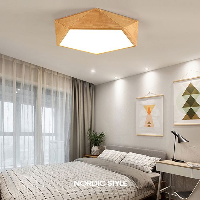 Pentagon Hout Flush Mount Plafond Lamp Fixture Nordic Dining Room Flush Mount Verlichting Armaturen