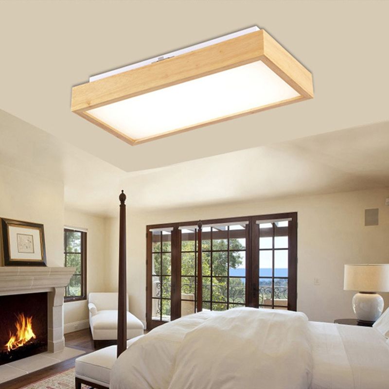 Beige Rectangle Ceiling Montée Minimaliste Bois 1/4 de lumière Flush Mount en lumière blanche / Warm avec un diffuseur Acrylique