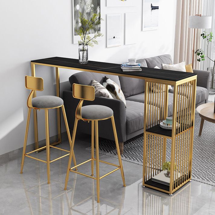 1/3 Pieces Glam Iron Bar Table Set Rectangle Stone Top Bistro Set with Shelf