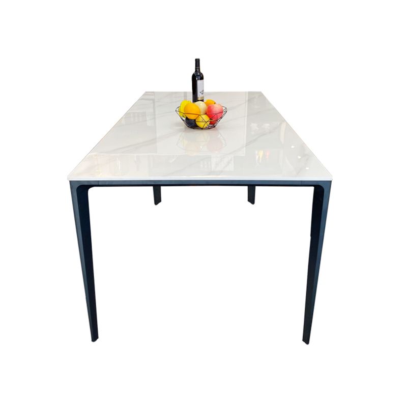 Modern White Stone Top Rectangular Dining Table with 4 Black Metal Legs