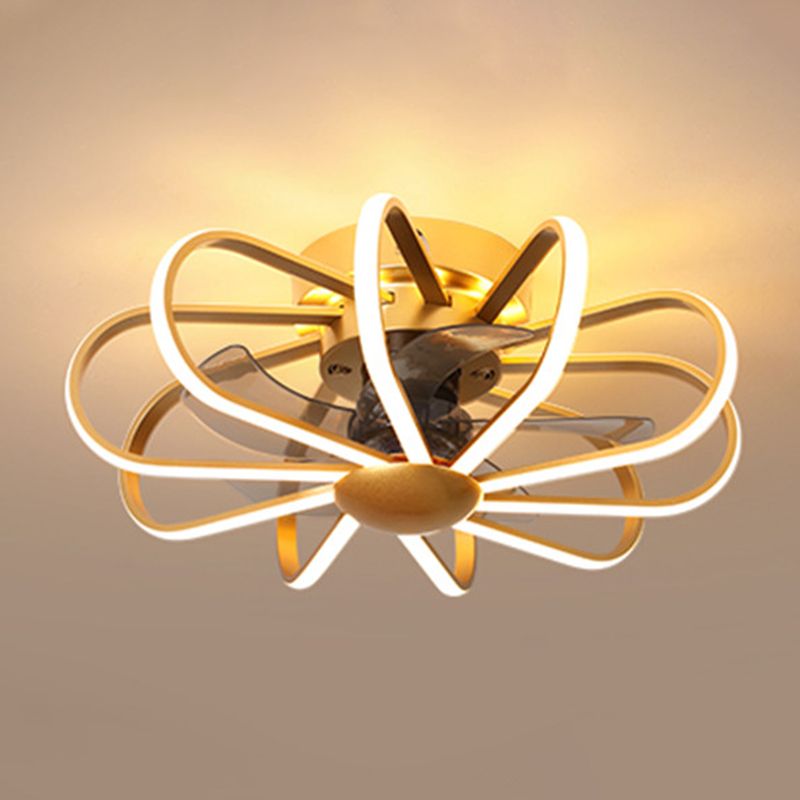 23,5 "W Gold Cage Semi Mount Lighting Minimalist Metall LED Deckenleuterleuchte mit 5 Klingen und Fernbedienung