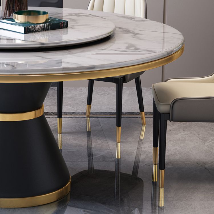 Modern Style Home Marble Dining Table Single Pedestal Base Round Table with Turntable