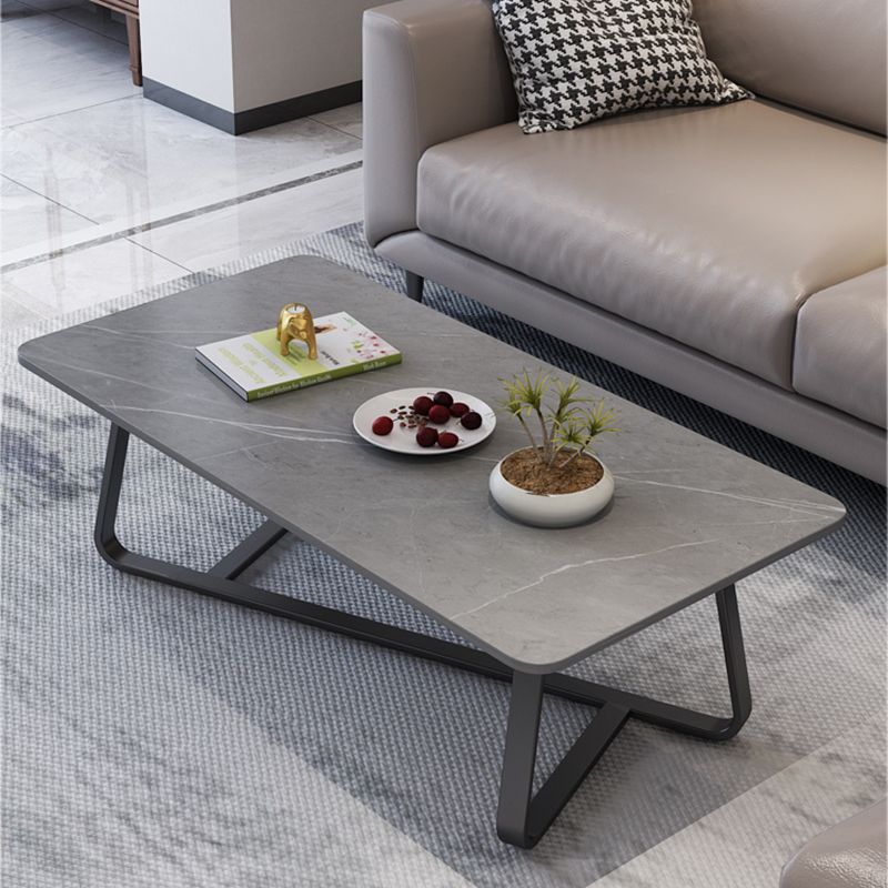 Cross Legs Stone Top Cocktail Table,Glam Stoen Rectangular Coffee Table