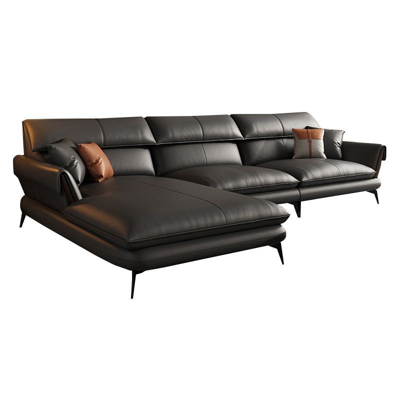 Leather Sofa in Gray Pillow Top Arm Cushions Modern Sofa for Living Room