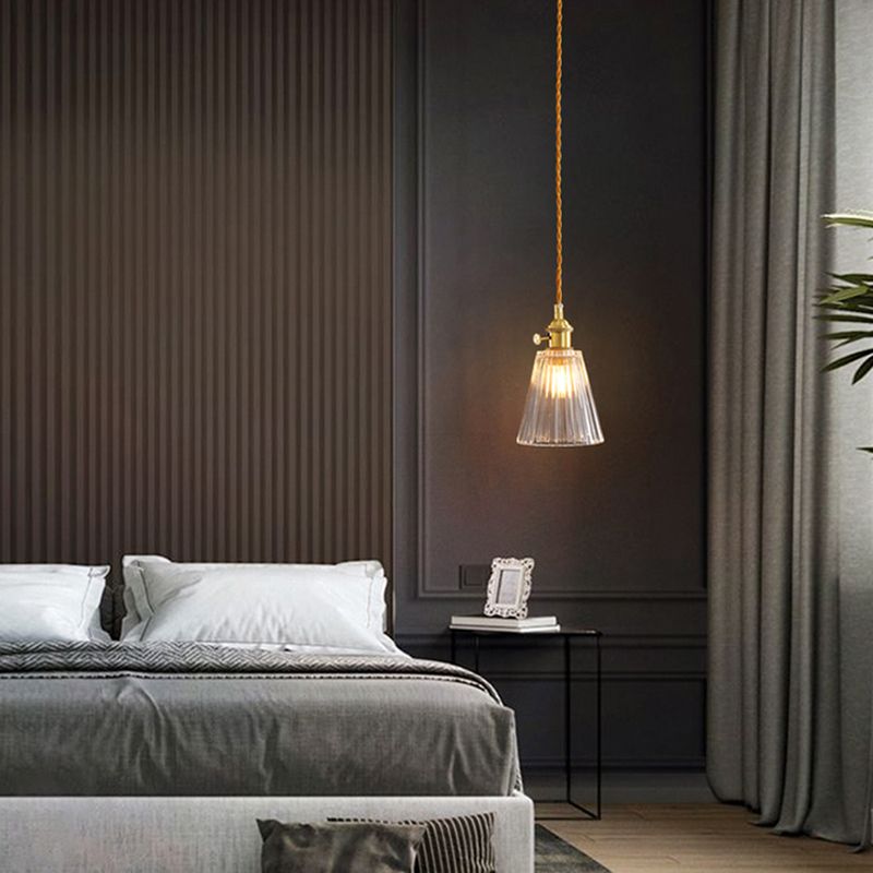 Glass Industrial Pendant Light 1-Light Hanging Ceiling Light for Bedroom
