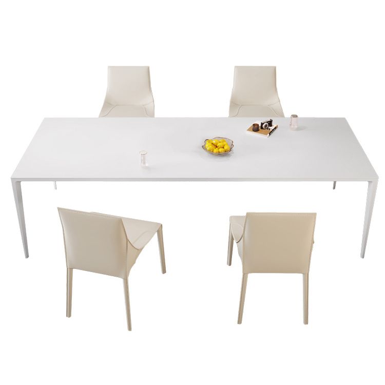Mesa de comedor rectangular moderna Mesa de comedor de piedra sinterizada con 4 piernas blancas para la cena de cocina en casa