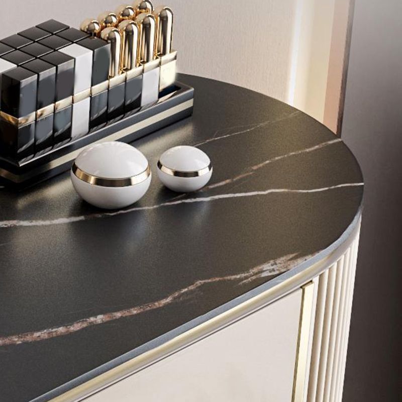 2 Storage Drawers Dresser with Mirror & Padded Stool Contemporary Stone Top Vanity