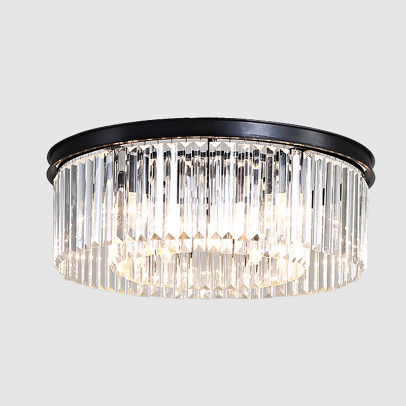Round Shaped Living Room Flush Mount Prismatic Crystal Modern Flushmount Ceiling Light