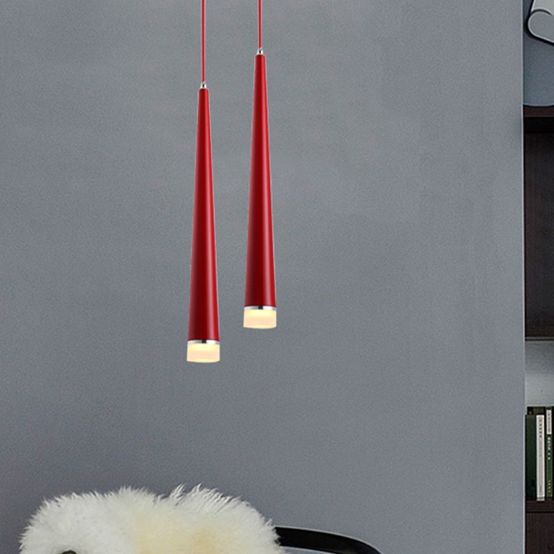 Tapered Ceiling Light Metal Modern LED Gray/Red Living Room Pendant Light Fixture in White/Warm/Neutral