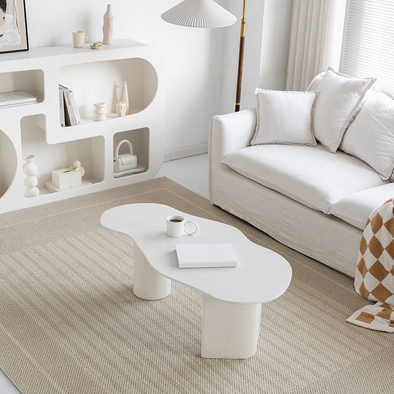 Scandinavian White Cocktail Table with Free Form Top in Solid Wood
