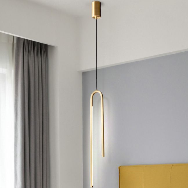 Luz de colgante LED lineal curvado de latón techo de metal Cuelga de colgantes para sala de estar