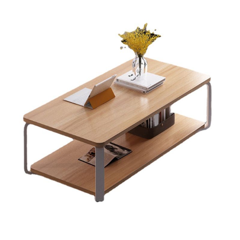 Modern Rectangular Coffee Table Natural/White Shelf Included Cocktail Table - 16.73" H