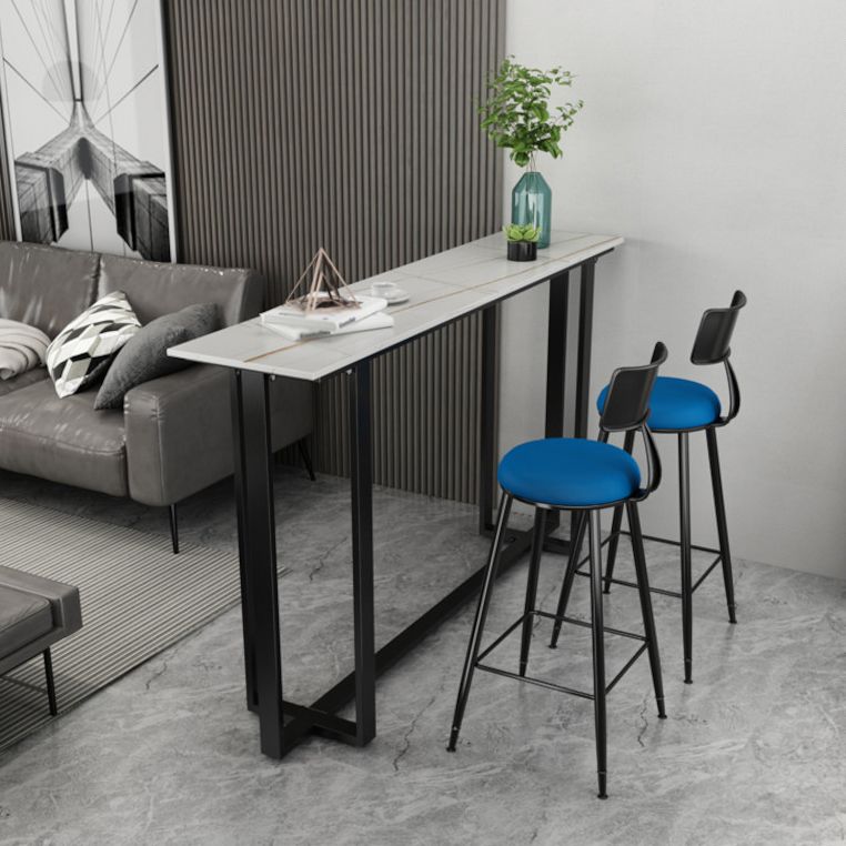 Industrial Sintered Stone Bar Table Black and Metal Base Bar Table