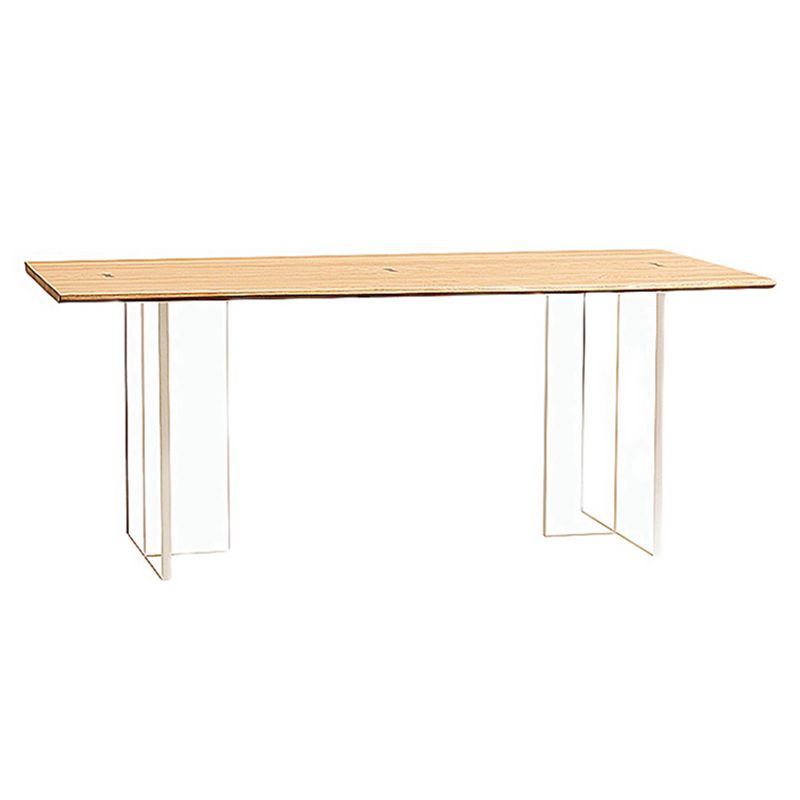 Modern Pine Solid Wood Table Rectangle Dining Table with Acrylic Double Pedestal Base