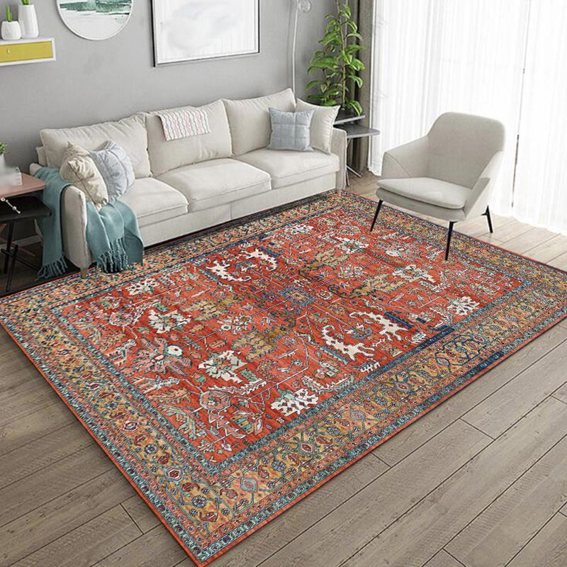Multicolored Rug Moroccan Medallion Print Carpet Non-Slip Backing Carpet for Living Room